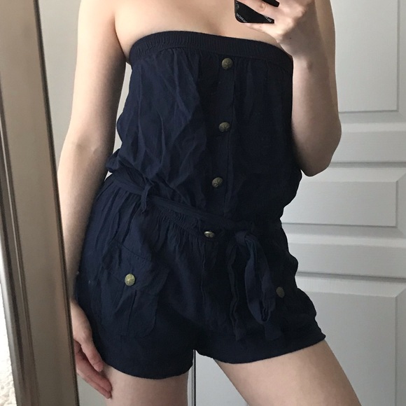 Navy button up romper - Picture 1 of 3